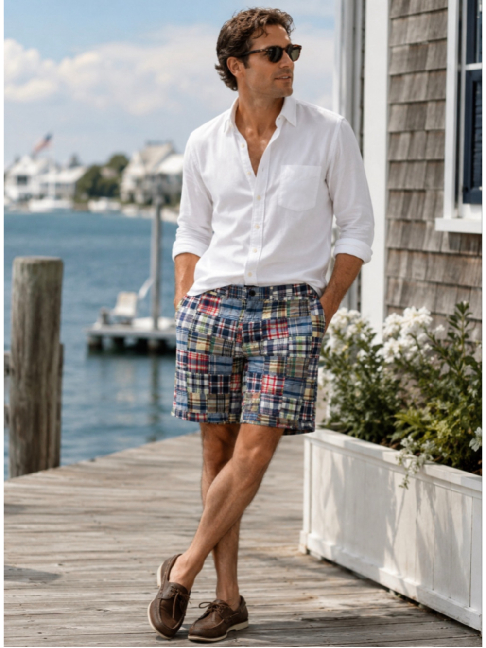 Lands’ End Patchwork Madras Shorts Men’s 38 100% Cotton Coastal Prep 8” Inseam